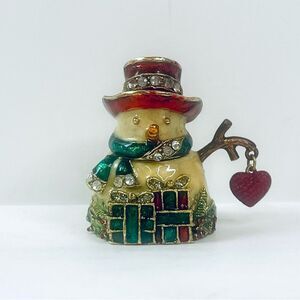 Monet Vintage Holiday Snowman Figurine with Red & Green Accents Holding a Heart